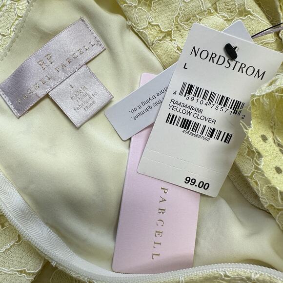 New Rachel Parcell Yellow Clover Lace Blouse Top Short Flutter Sleeve Size‎ L - Picture 10 of 11